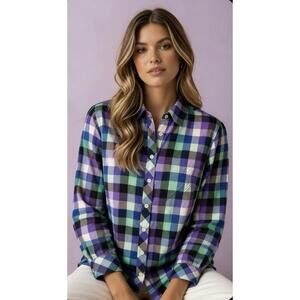 TALBOTS CLASSIC COTTON SHIRT IN PURPLE SPRING PLAID-SIZE SMALL